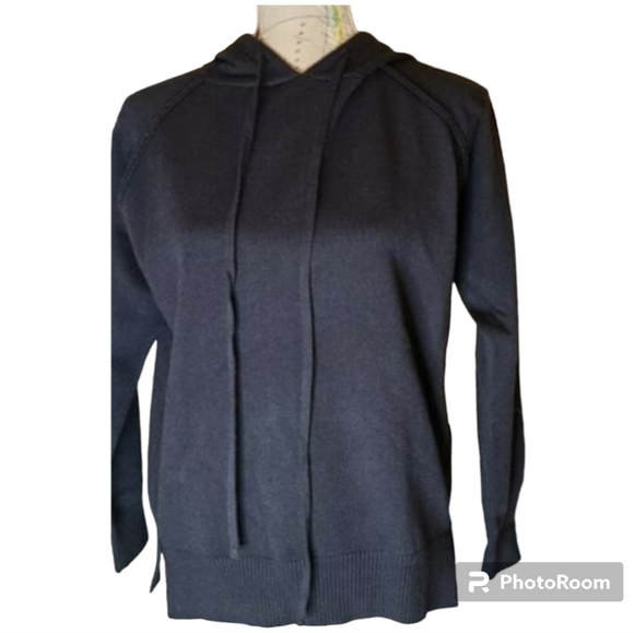 LUCCA Size Small Black Cropped Hooded Pullover Sweater Exposed Seams Grunge NWT - Picture 1 of 6